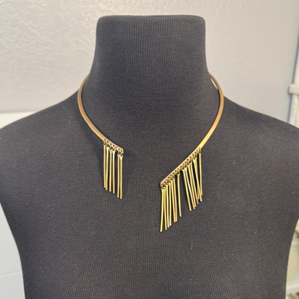 Brass Fringe Collar Necklace With Open Design